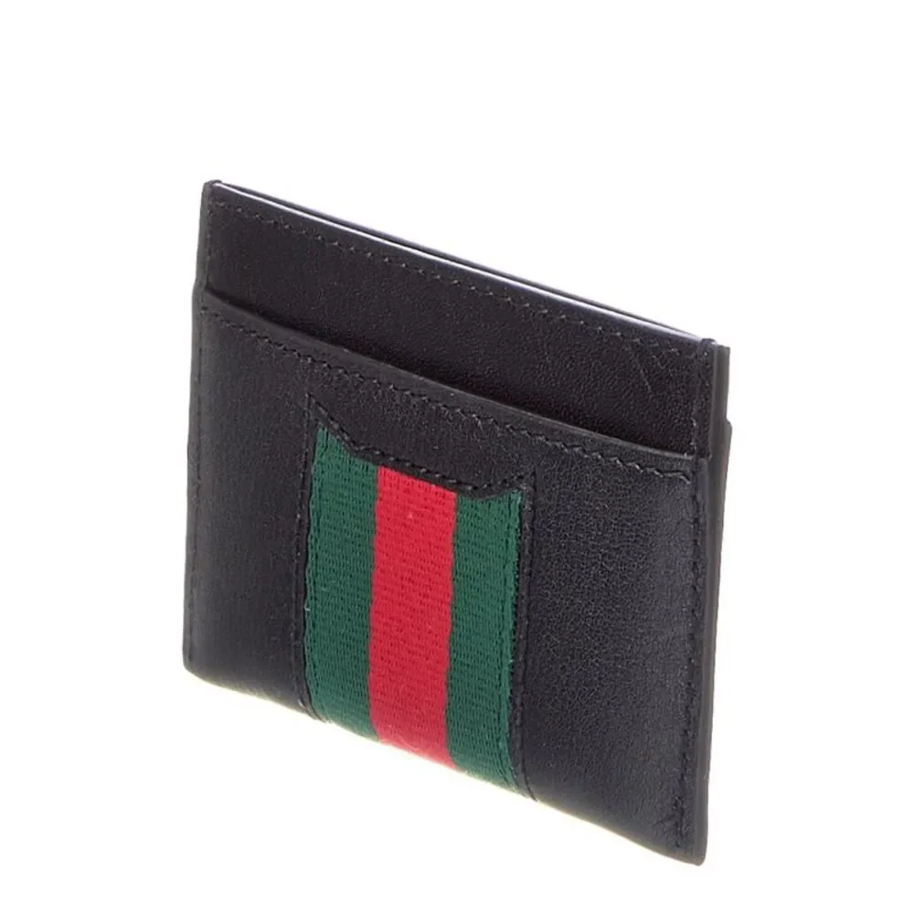 Gucci Horsebit Web Leather Card Case, Black